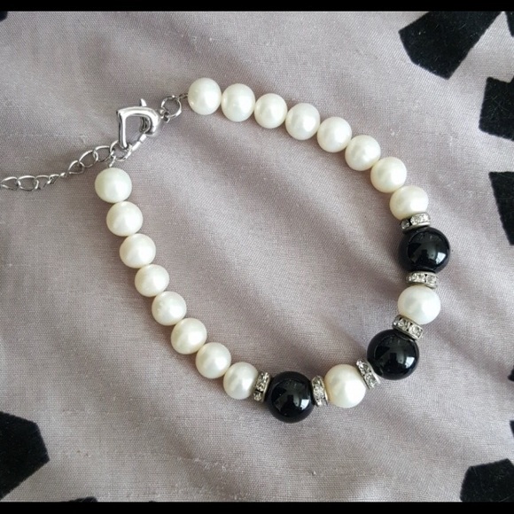 Bracelet Genuine Freshwater Pearls Black Onyx Beads Brand New Christmas Gift - Picture 4 of 5